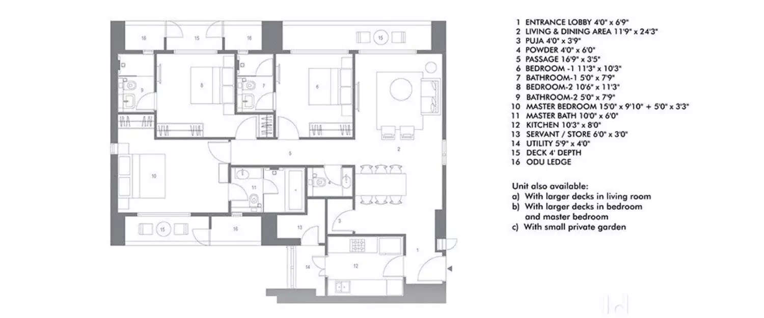Floor plan for 3 BHK