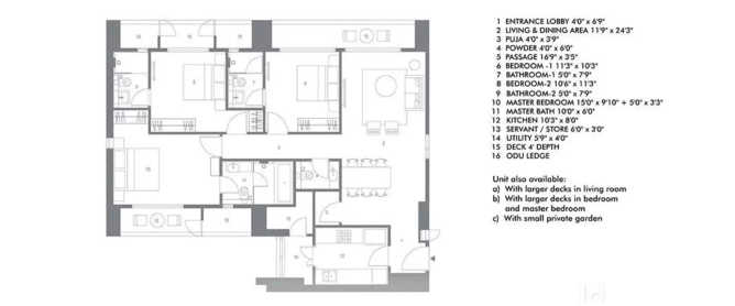 Lodha Gardenia Wadala - Floor plan 3 BHK 1322 Sq.ft
