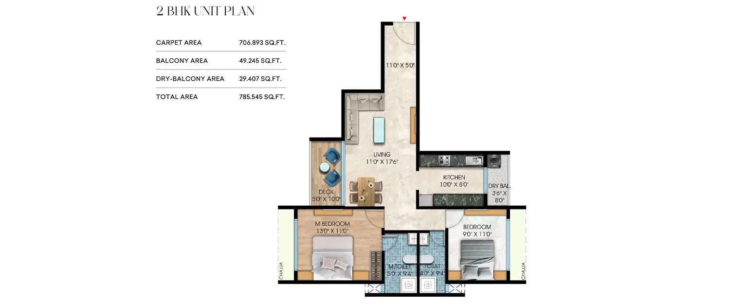 Floor plan for 2 BHK