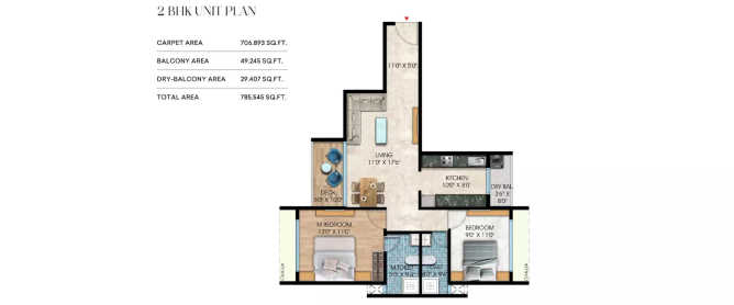 Kamdhenu Grandeur Sanpada - Floor plan 2 BHK 785 Sq.ft