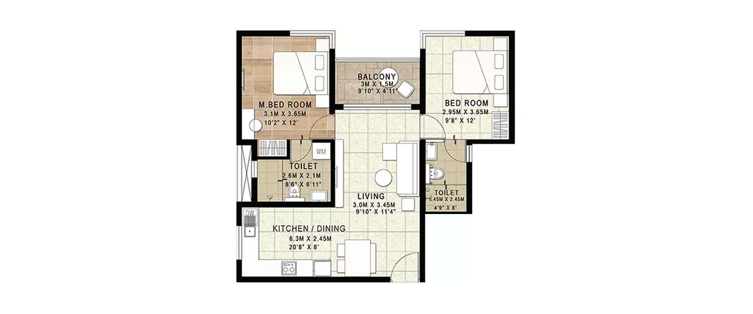 Floor plan for 2 BHK
