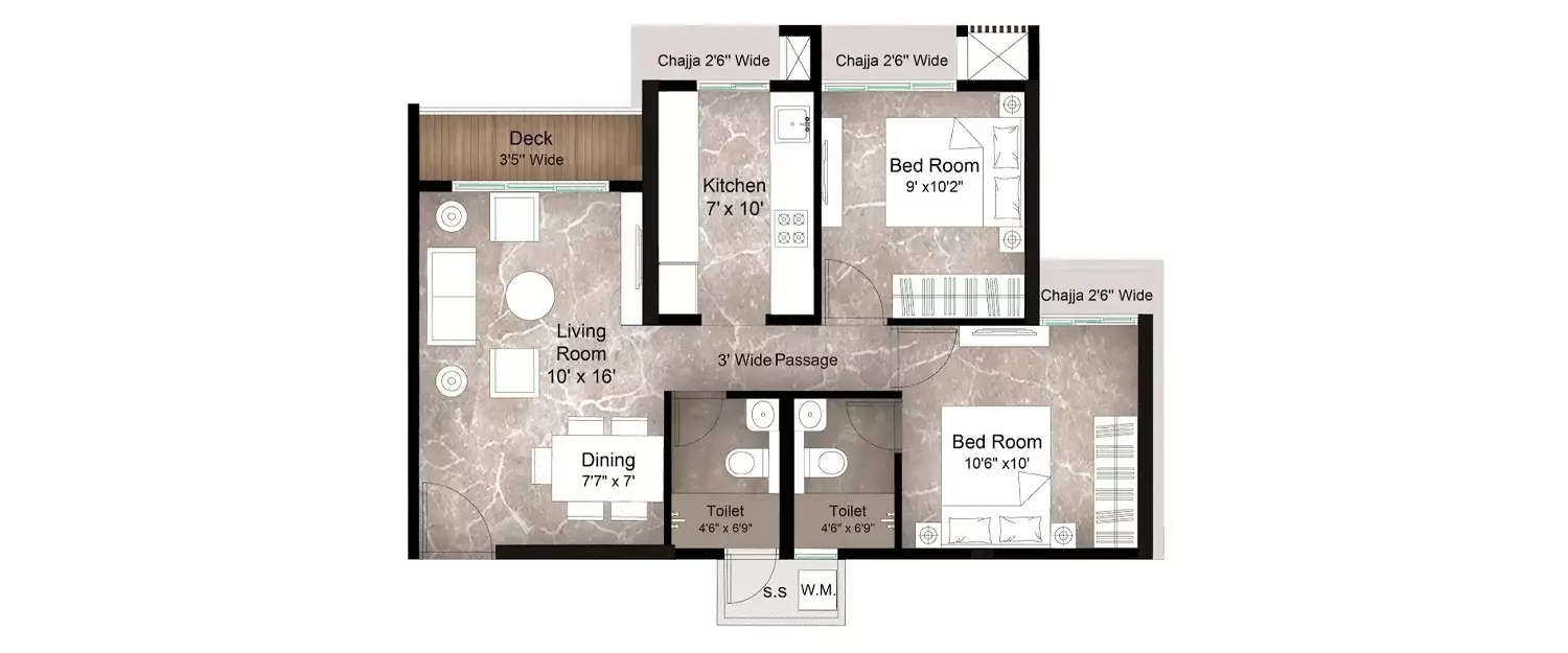 Floor plan for 2 BHK