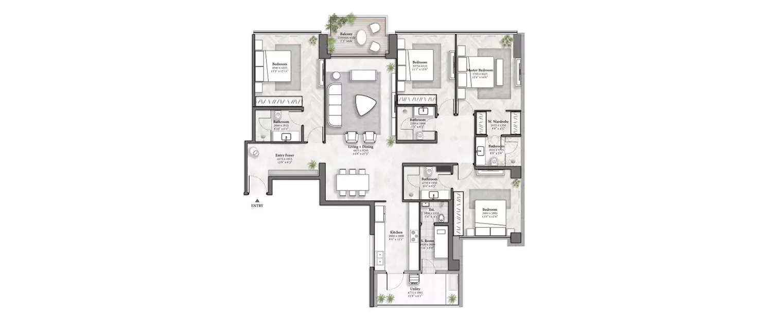 Floor plan for 4 BHK