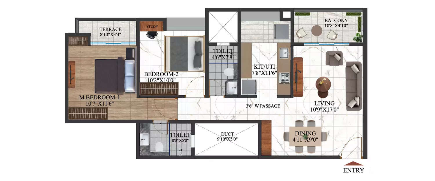 Floor plan for 2 BHK