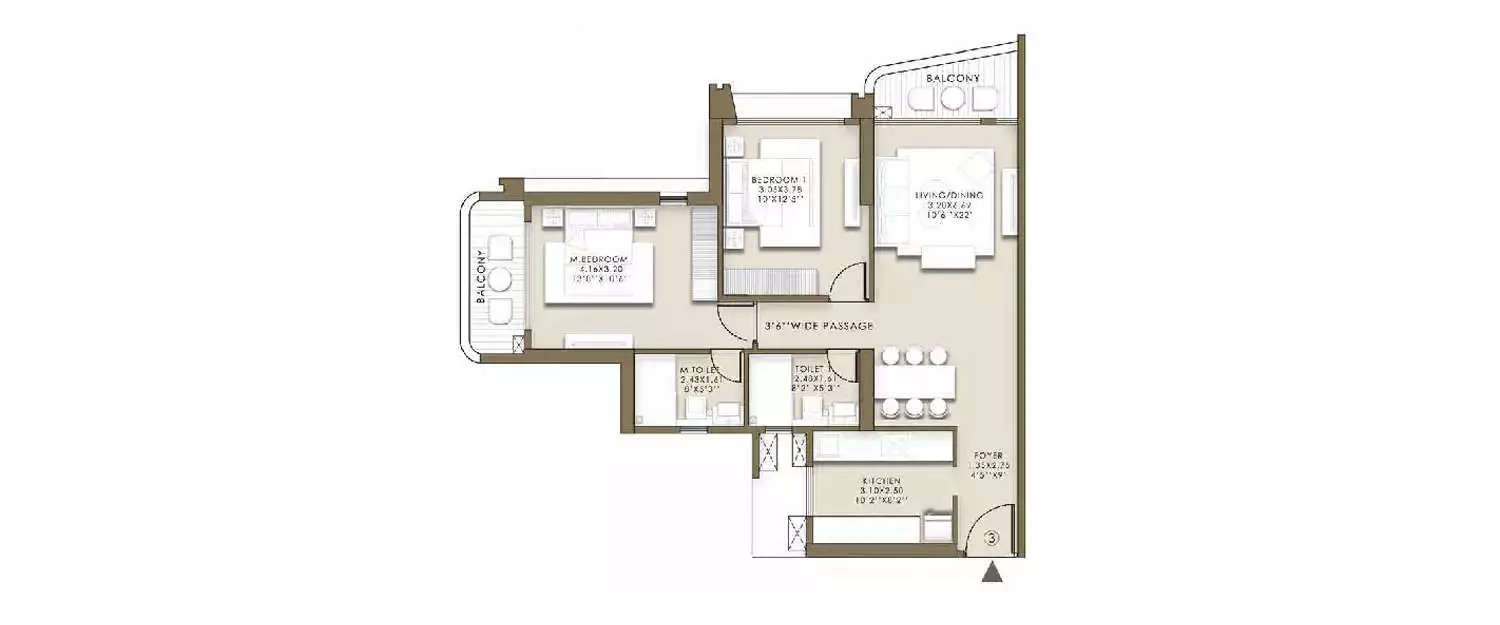 Floor plan for 2 BHK