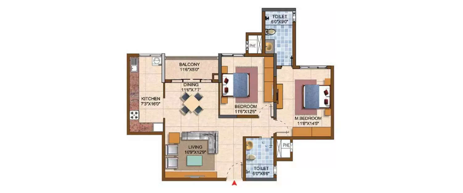 2 BHK Apartment 1273 Sq.ft