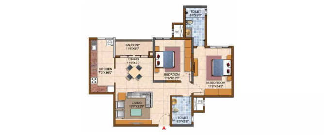 Prestige Royale Gardens Yelahanka - Floor plan 2 BHK 1273 Sq.ft