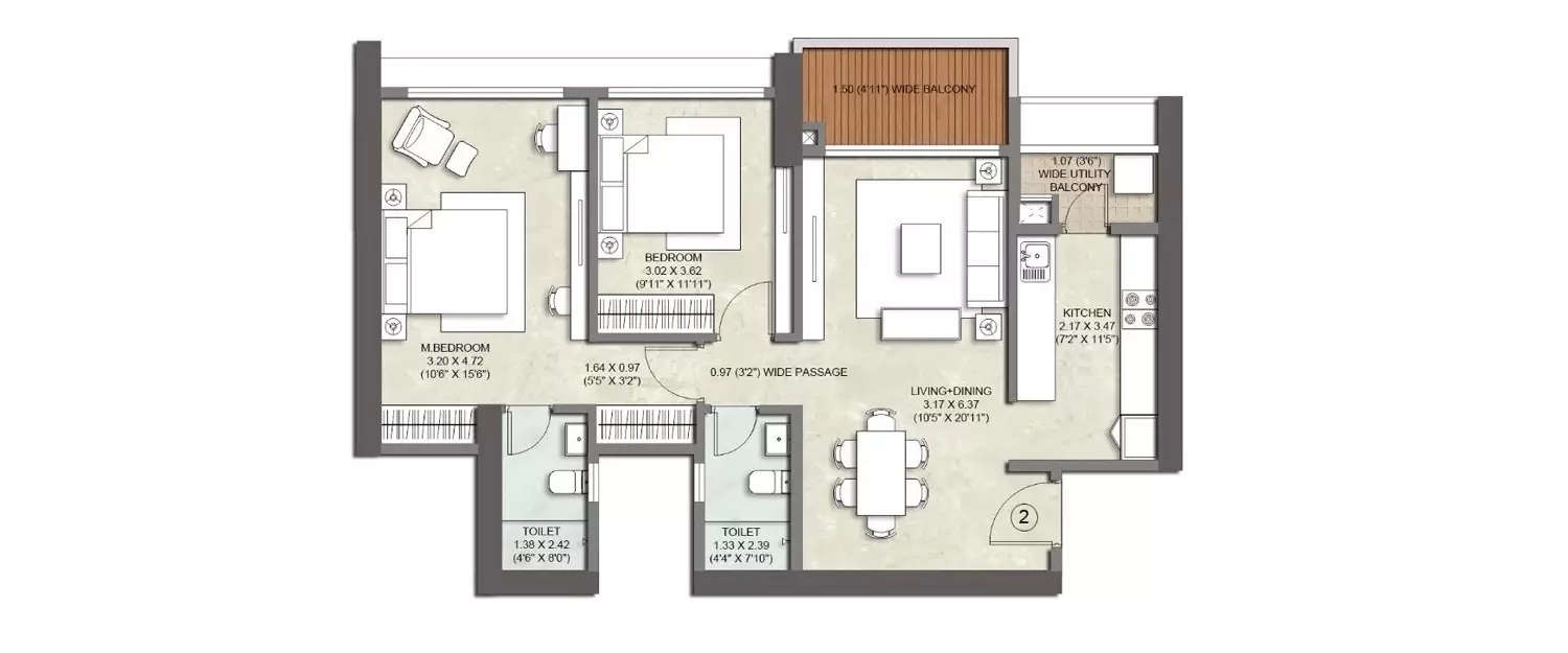 Floor plan for 2 BHK