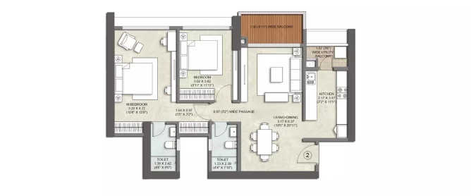 Kalpataru Starlight Kolshet Road - Floor plan 2 BHK 796 Sq.ft