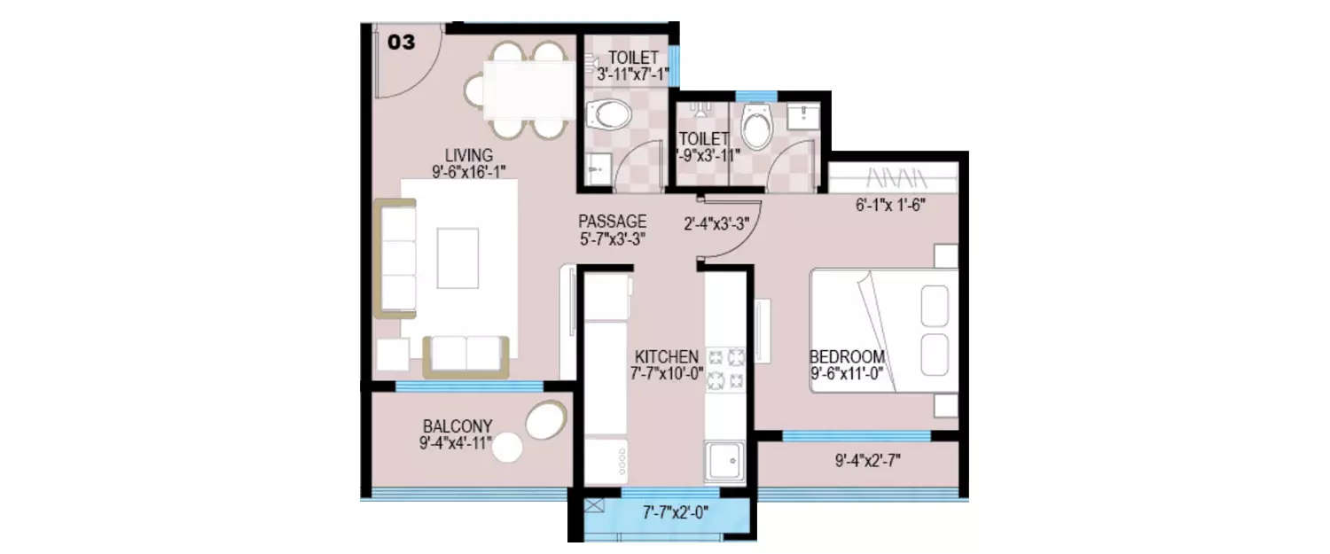 Floor plan for 1 BHK