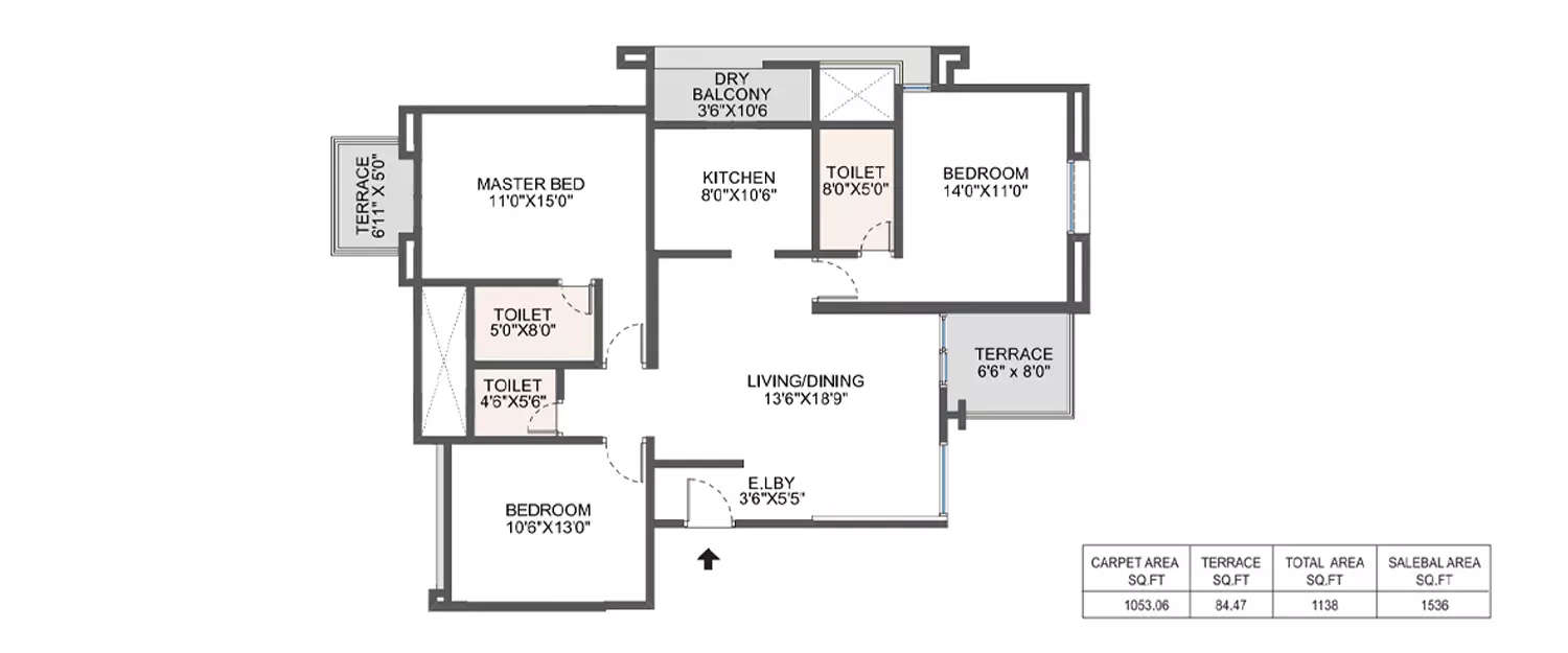 Floor plan for 3 BHK