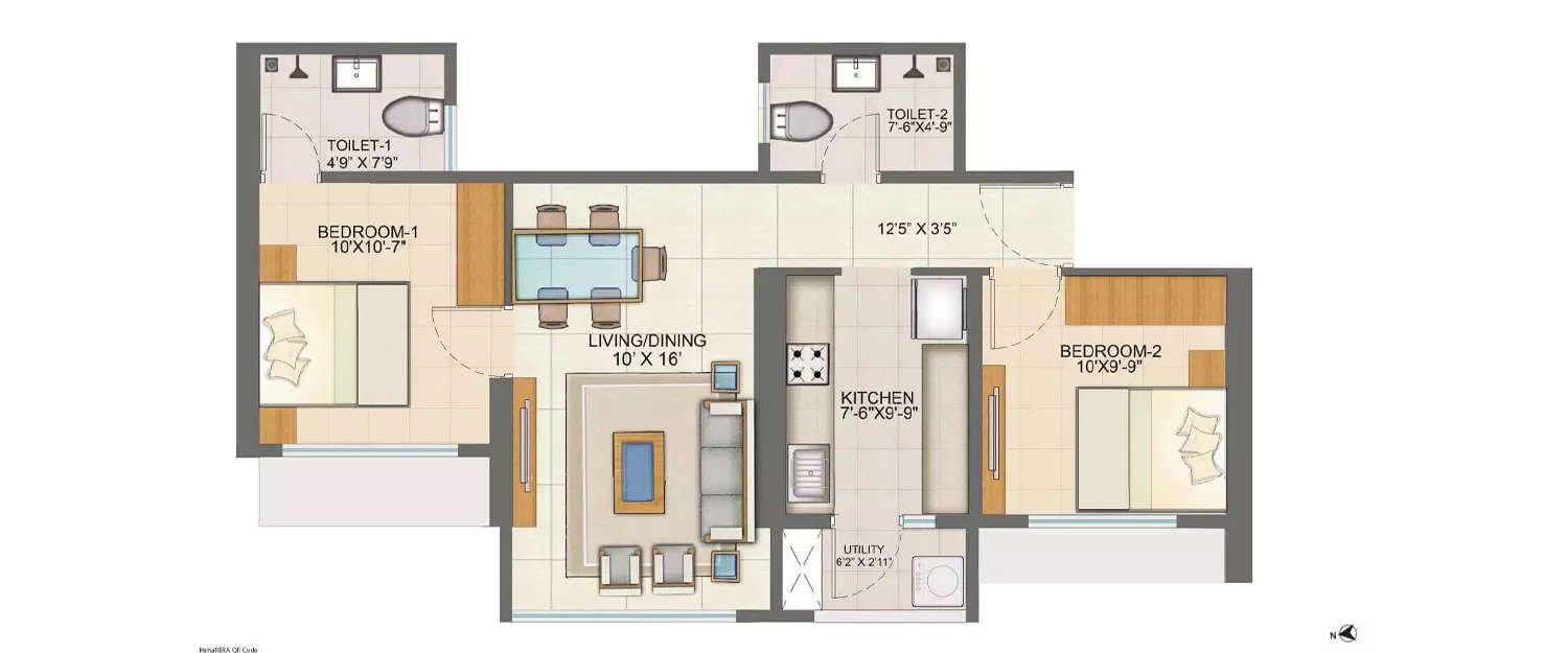 Floor plan for 2 BHK