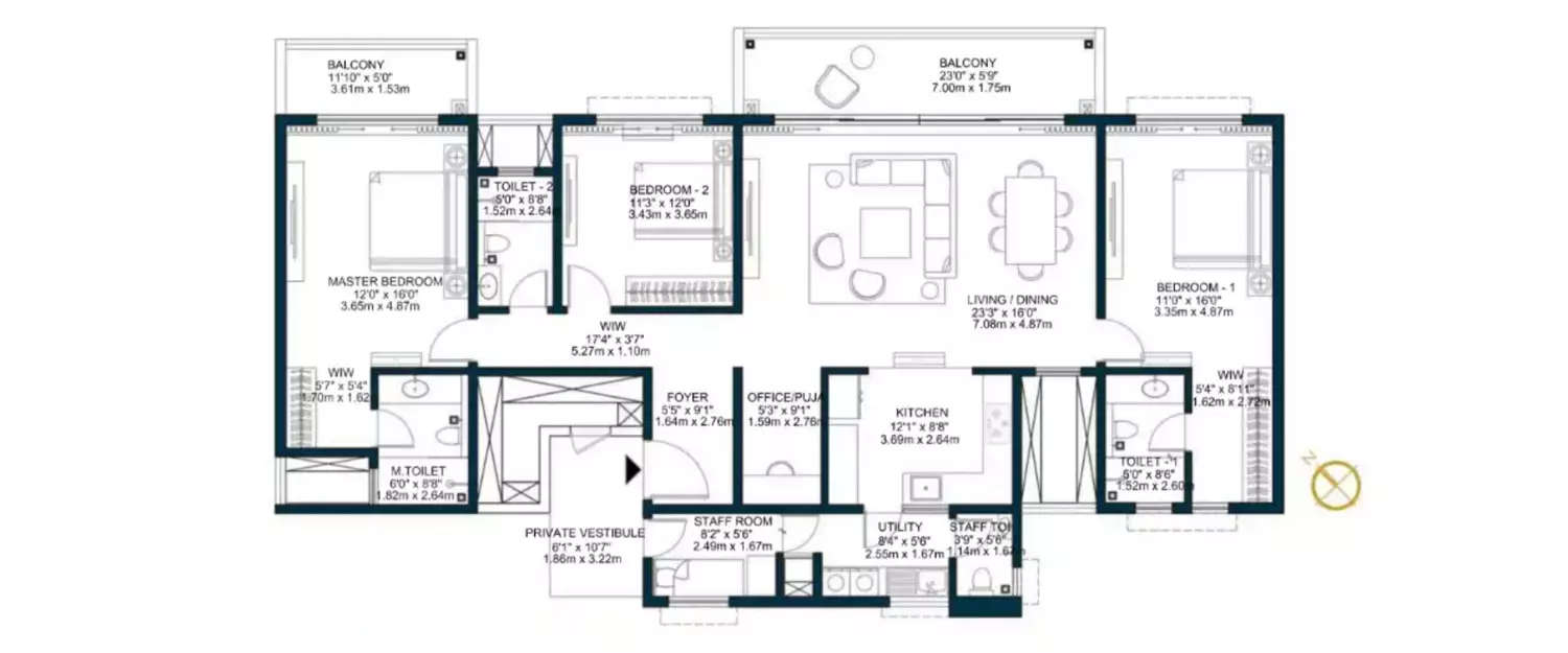 Floor plan for 3.5 BHK