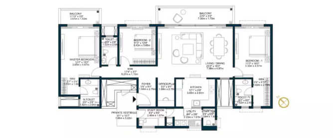 Godrej Tiara Yeshwanthpur - Floor plan 3.5 BHK 2502 Sq.ft