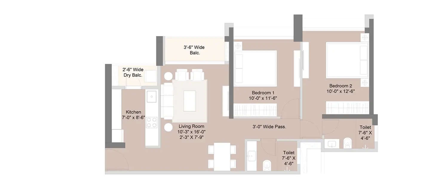 Floor plan for 2 BHK