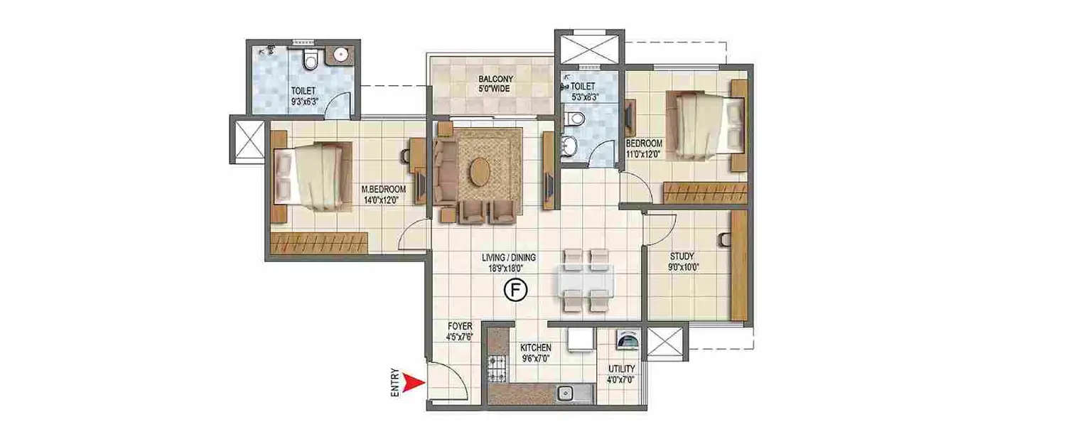 Floor plan for 2.5 BHK