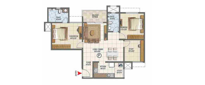 Prestige Lake Ridge Uttarahalli - Floor plan 2.5 BHK 963 Sq.ft