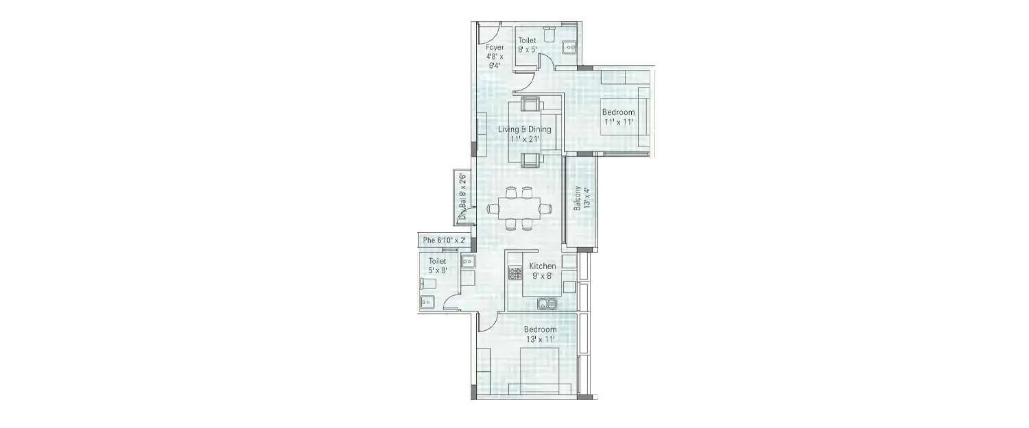 Floor plan for 2 BHK