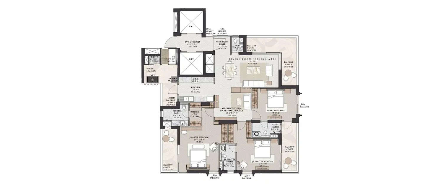 Floor plan for 4 BHK