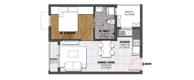 Brigade El Dorado Huvinayakanahalli - Floor plan 1 BHK 536 Sq.ft