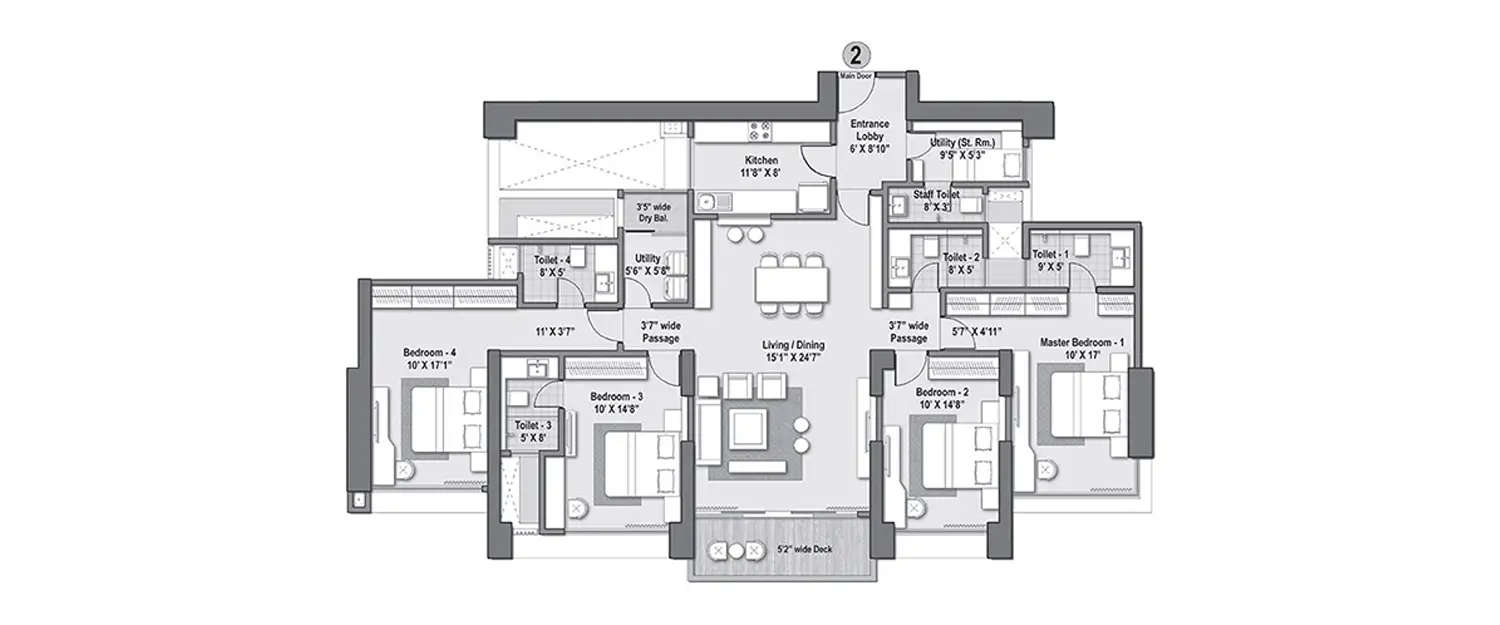Floor plan for 4 BHK