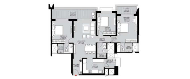 Godrej Greenfront Hinjewadi - Floor plan 3 BHK 1198 Sq.ft