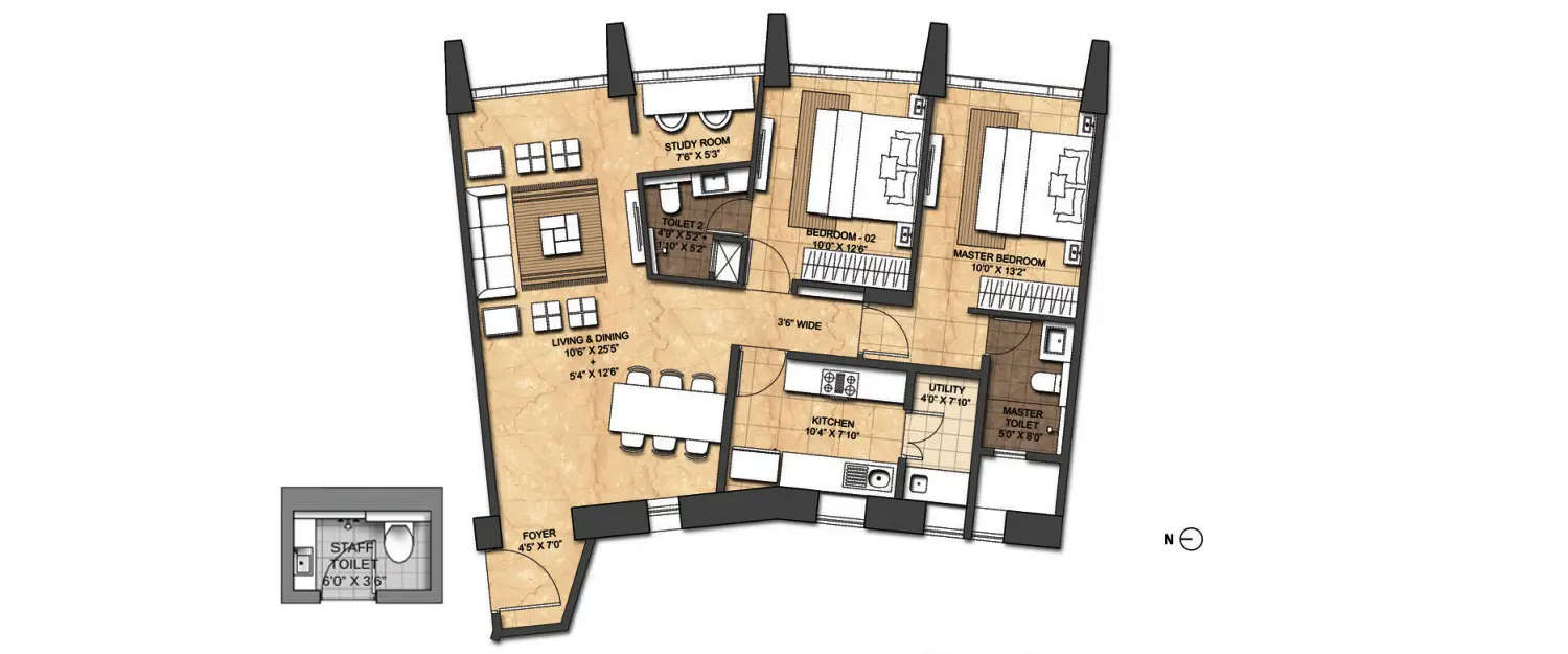 Floor plan for 2.5 BHK