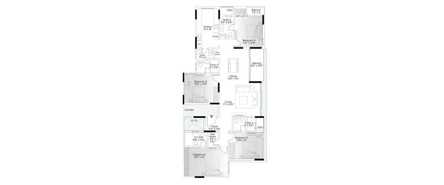 Floor plan for 4 BHK