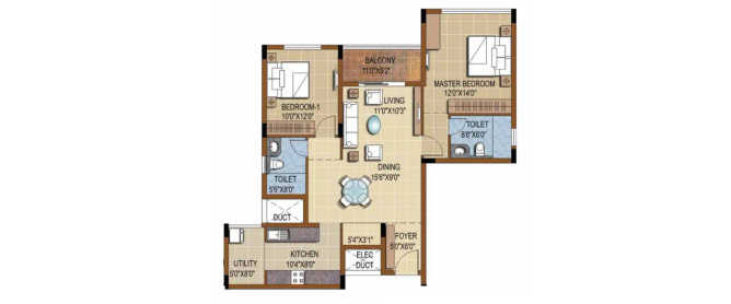 Purva Skydale Devanahalli - Floor plan 2 BHK 909 Sq.ft
