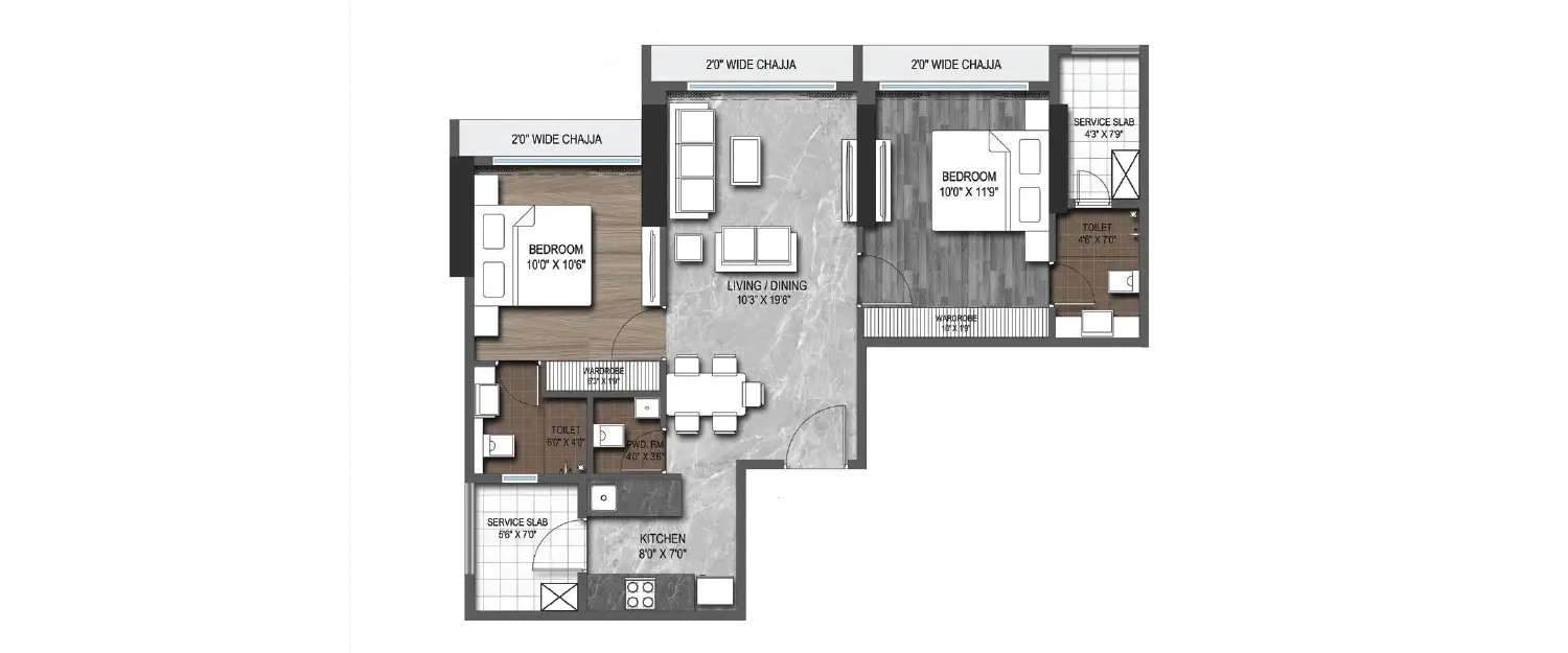 Floor plan for 2 BHK