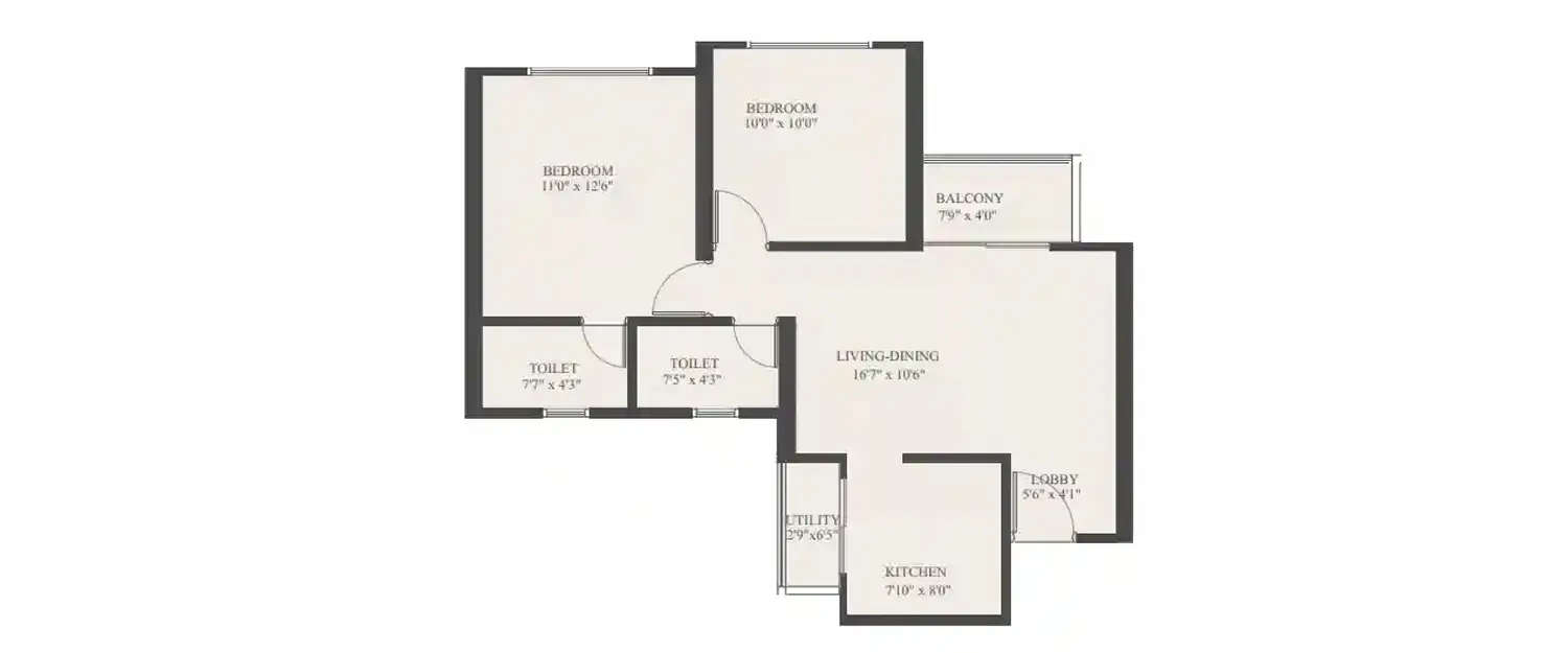 Floor plan for 2 BHK