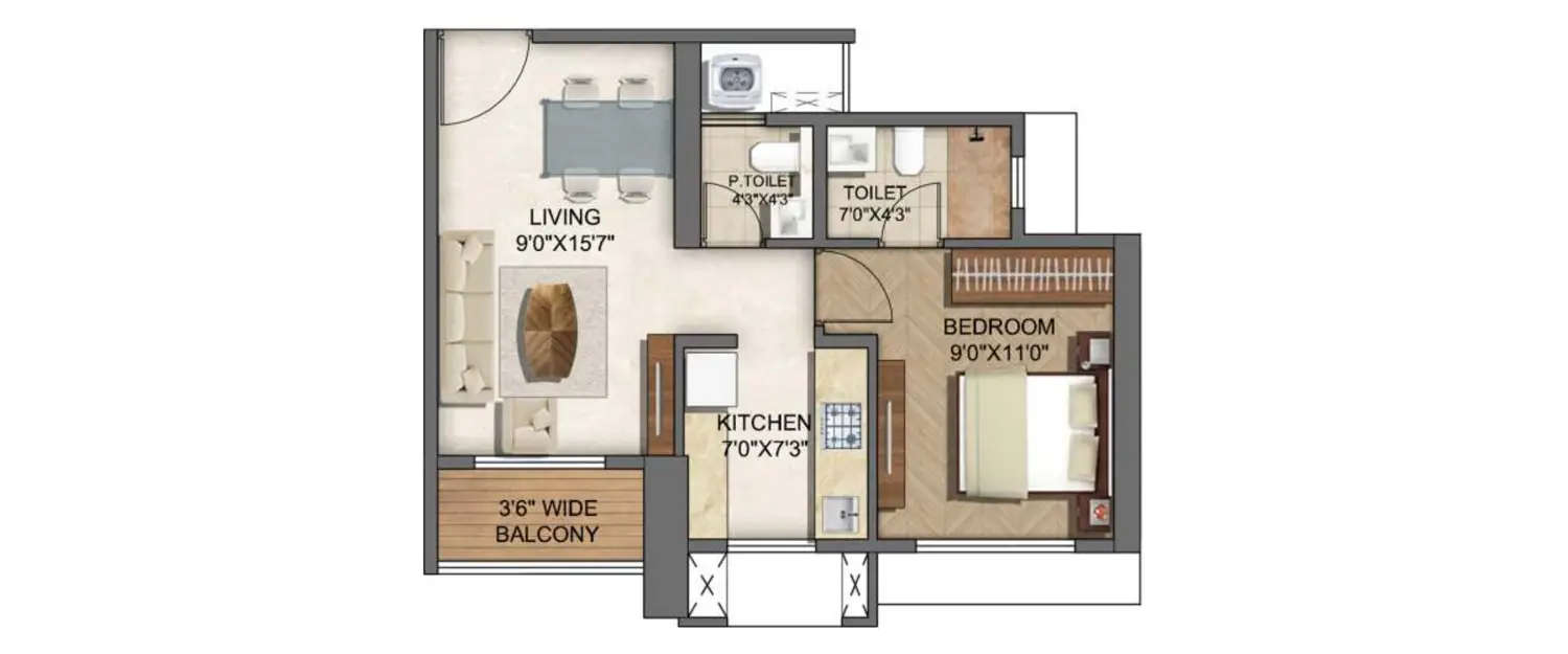 Floor plan for 1 BHK