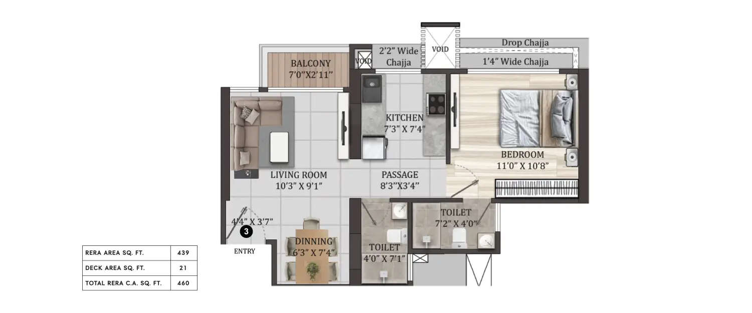Floor plan for 1 BHK