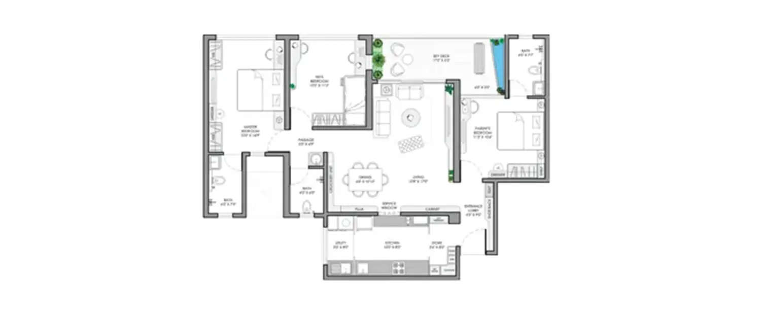 Floor plan for 3 BHK