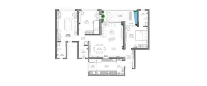 VJ Palladio Kharadi Central Kharadi - Floor plan 3 BHK 1117 Sq.ft