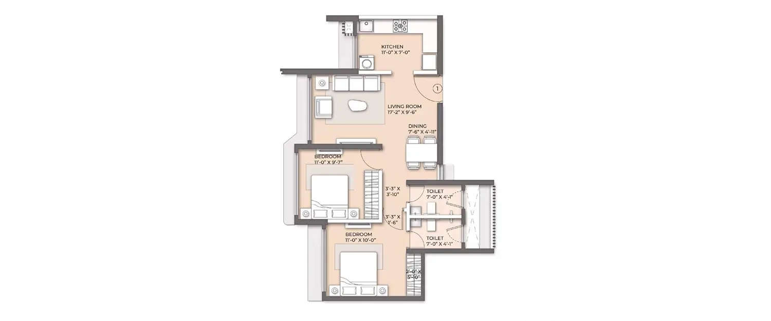 Floor plan for 2 BHK