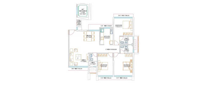Suraj Ocean Star Prabhadevi - Floor plan 3 BHK 1309 Sq.ft