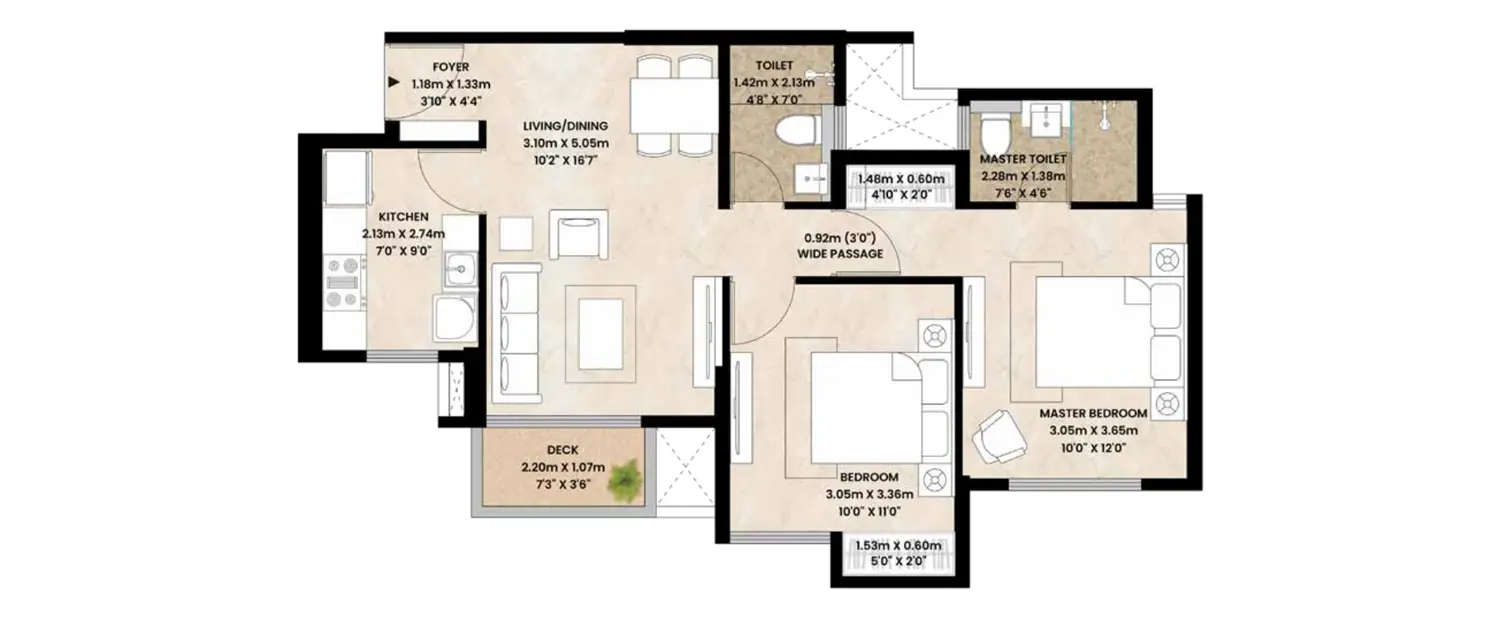 Floor plan for 2 BHK