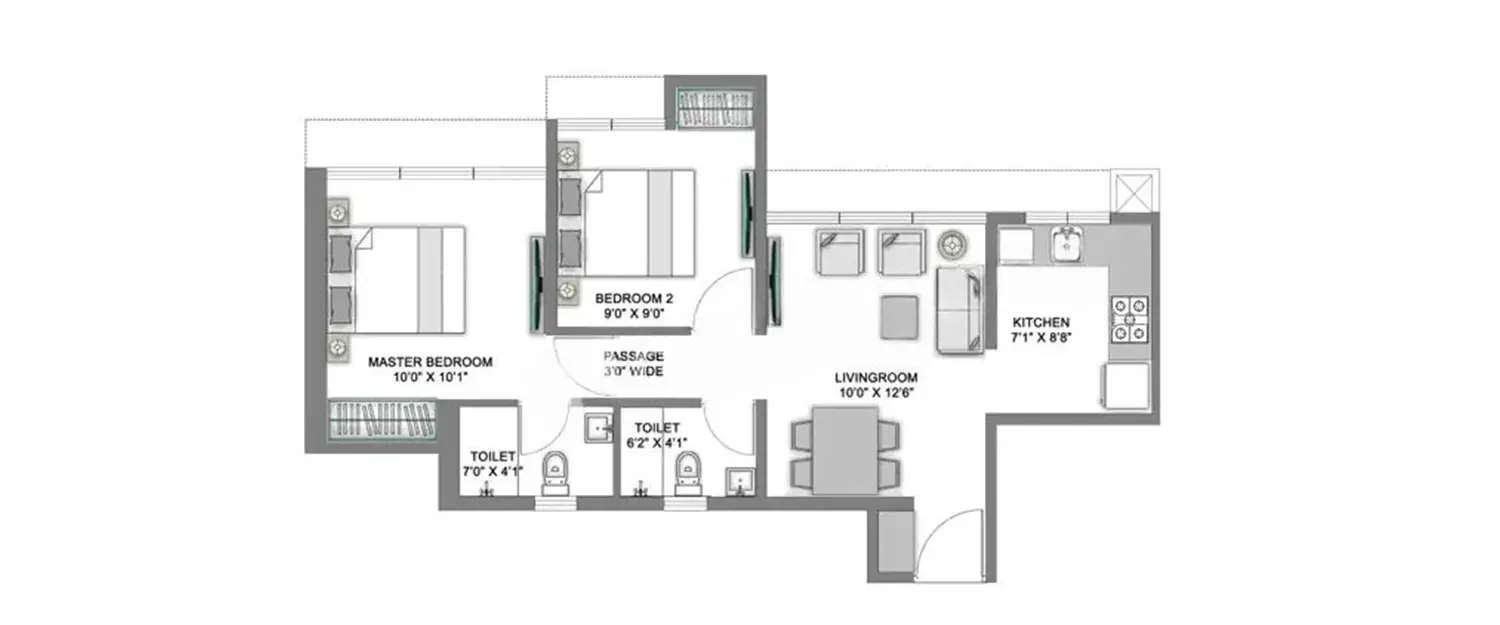 Floor plan for 2 BHK