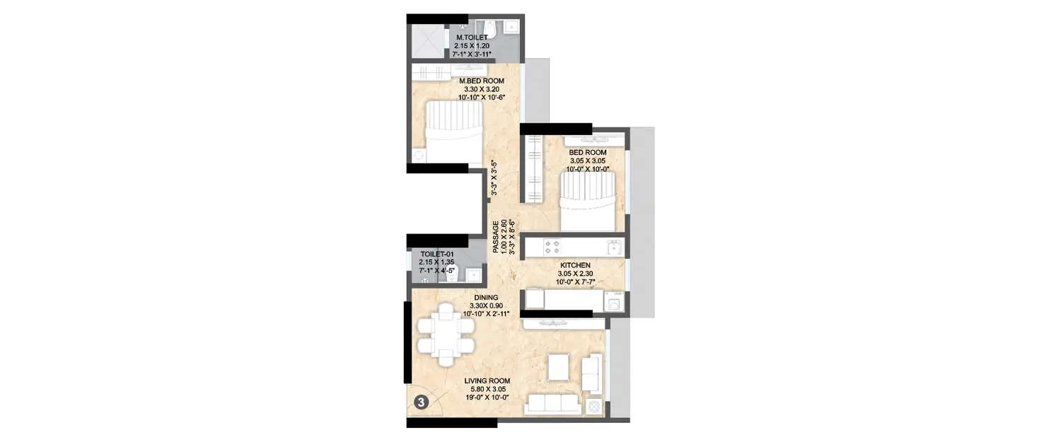 Floor plan for 2 BHK