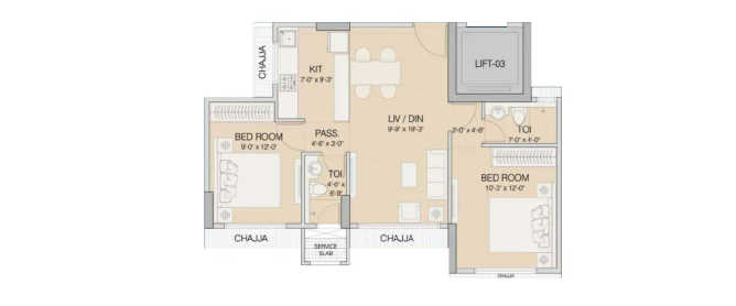 Ruparel Crest Kurla - Floor plan 2 BHK 580 Sq.ft