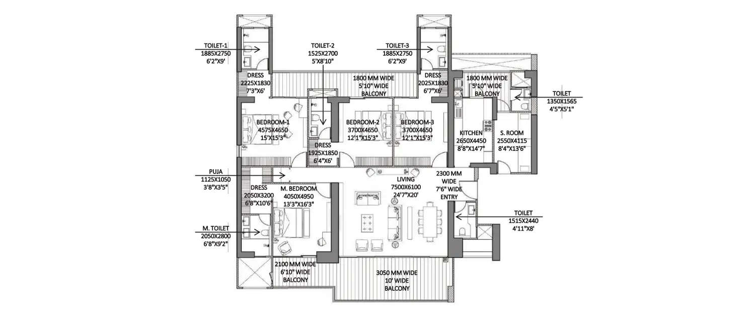 Floor plan for 4 BHK