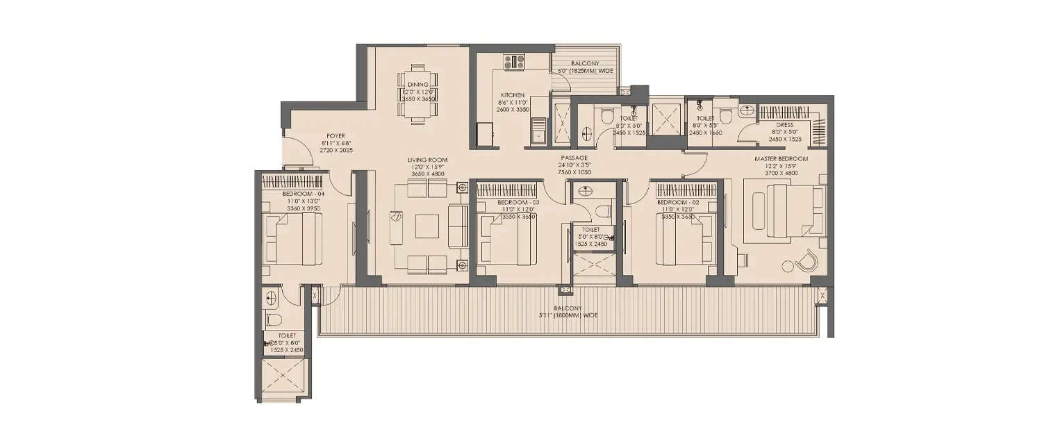 Floor plan for 4 BHK