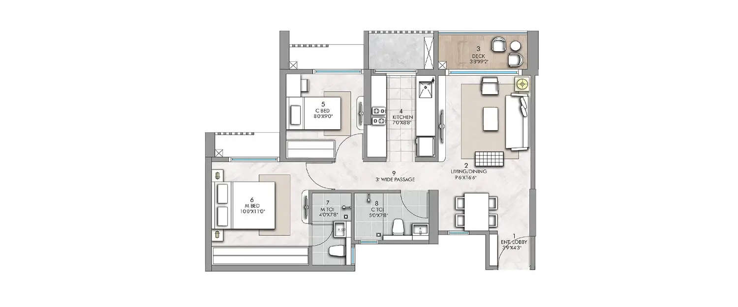 Floor plan for 2 BHK