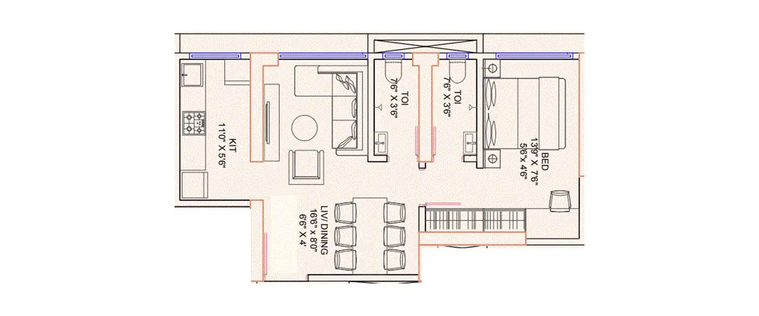 Floor plan for 2 BHK