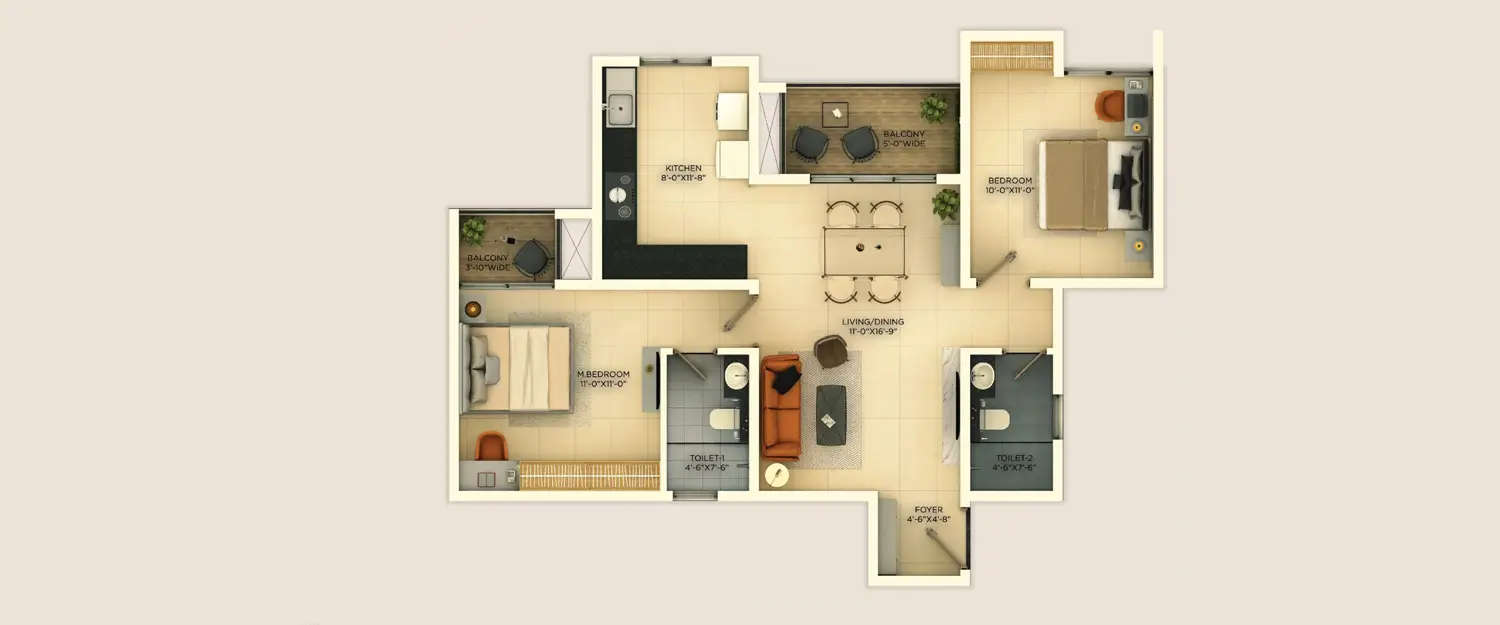 Floor plan for 2 BHK