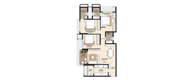 Lodha Panache Hinjewadi - Floor plan 3 BHK 1121 Sq.ft