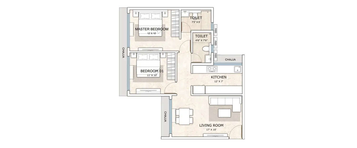 Floor plan for 2 BHK