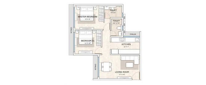 Tricity Heritage New Panvel East - Floor plan 2 BHK 628 Sq.ft