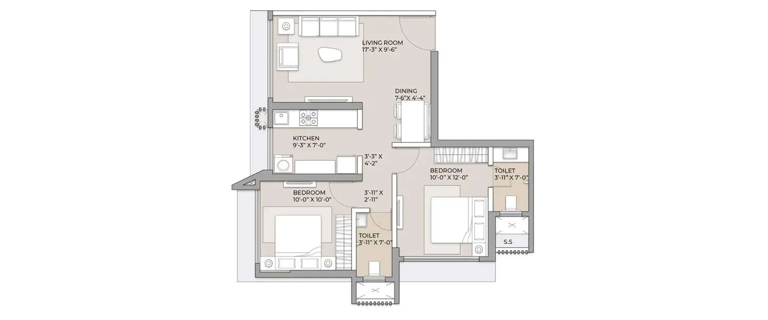 Floor plan for 2 BHK